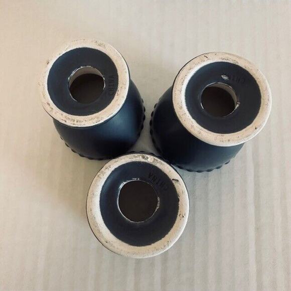 Egg Cup Holder, Blue/Grey Ceramic Set of 3, Embossed Decorative Rim, China - Picture 6 of 8